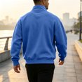 thumbnail image 4 of Quarter Zip Sweatshirt Men Stand Collar Athletic Fleece Pullover 1/4 Lightweight Ribbed Hem Cuffs Loose Fit Tops Active Fall Long Sleeve Casual Sweatshirts Blue S, 4 of 6