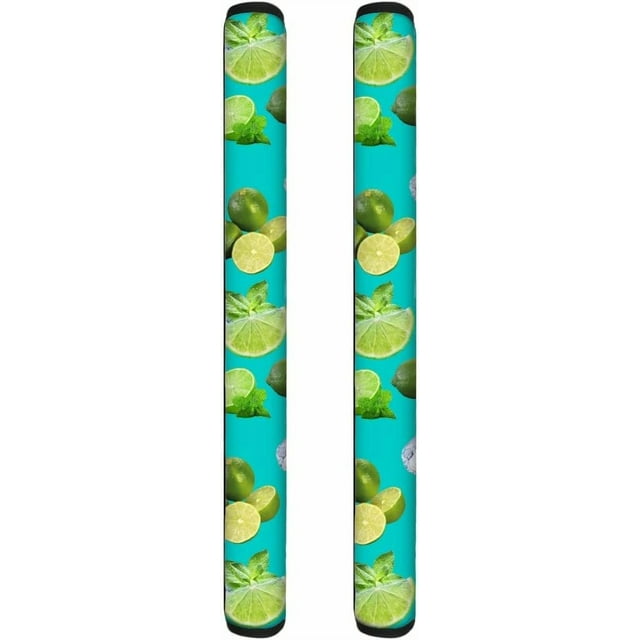 NETILGEN 2 Pieces Fridge Door Handle Covers, Green Lemon Ice Cubes Printed Handmade Kitchen Applience, Keep Fingertips Dust Food Stains Decor Protector Microwave Oven with Handle Washable