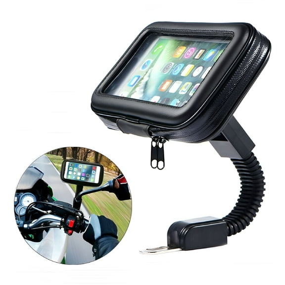 GJX Motorcycle Universal Phone Mount Holder Waterproof Motorcycle Cell Phone Holder with Rain Cover 360° Rotation Motorbike Rearview Mirror Mount XL Size, fits All Mobile Phones and GPS Devices