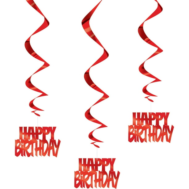 "Happy Birthday" Hanging Decorations, 32 in, Red, 3ct