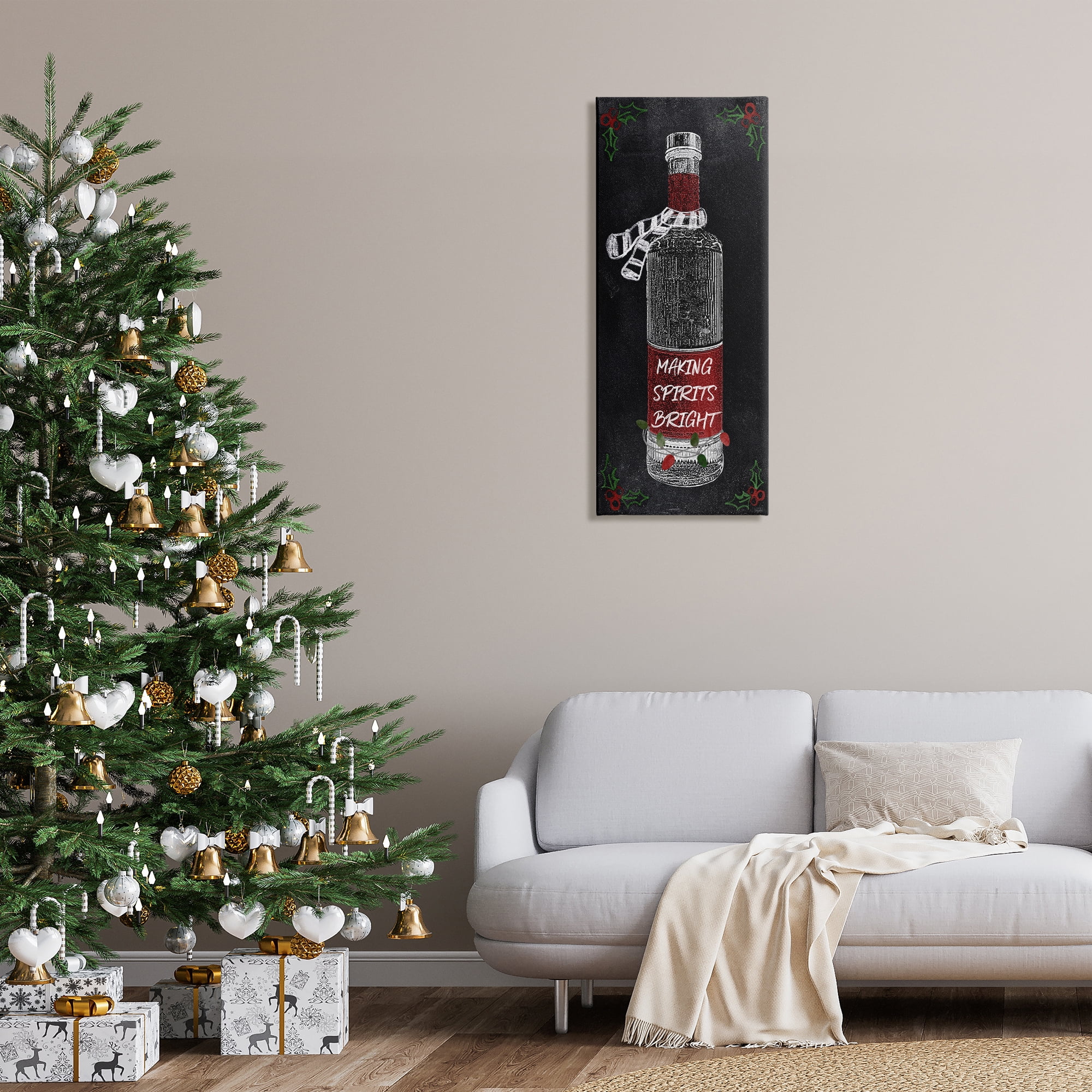 Stupell Industries Making Spirits Bright Bottle Holiday Painting Gallery Wrapped Canvas Art Prints Wall Art, 17 x 40