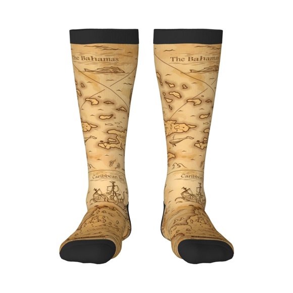Gaeub Old Vintage Map Of Sea Print Design Socks Stretchy High Tube Socks for Men Women Teens , Softball Soccer Socks for Hiking, Sport