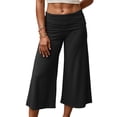 thumbnail image 1 of Argulvti Women's Capri Pants Fold Over Waistband Low Rise Solid Color Wide Leg Cropped Lounge Trousers, 1 of 9