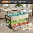 thumbnail image 3 of 40" Lift Top Coffee Table, 4 in 1 Coffee Tables with Storage for Living Room, Small Farmhouse Coffee Table with 2 Drawers & LED Light for Dining Reception Room, Rustic White, 3 of 7