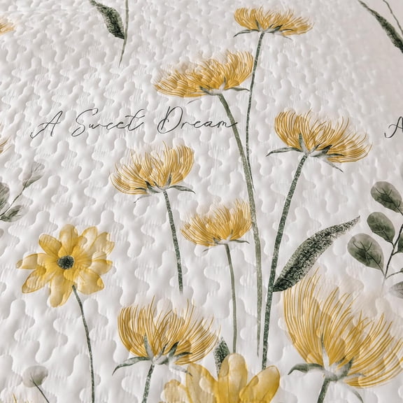Quilt Set Queen Cute Floral Bedspread Coverlet Yellow Flower Quilts Microfiber Lightweight Summer Bedding Sets Reversible Soft Quilted Bed Cover for All Season(96"x90")