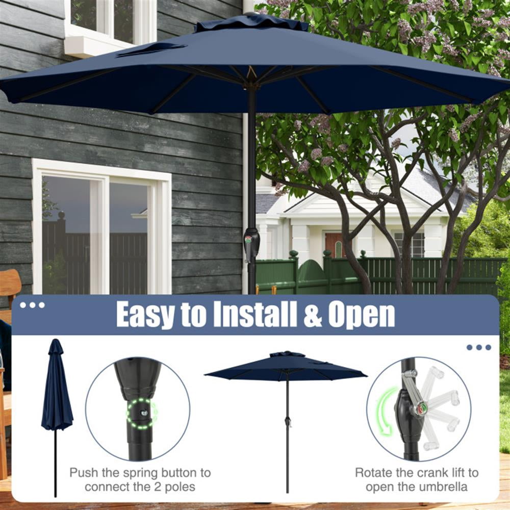 Spaco Outdoor Heavy Duty Market Umbrella with Crank Handle and 8 Sturdy Ribs, Outdoor Umbrellas for Patio, Patio Table Umbrella, Deck Umbrella-Navy
