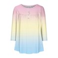 thumbnail image 4 of Cavosen Petite Tops for Women 3/4 Sleeve with Button Pullover Tunic Tees Round Neck Gradient Tops Dressy Flowy Loose Fit Shirts Ruched Pleated Peplum Blouse Stylish Blue XL, 4 of 4