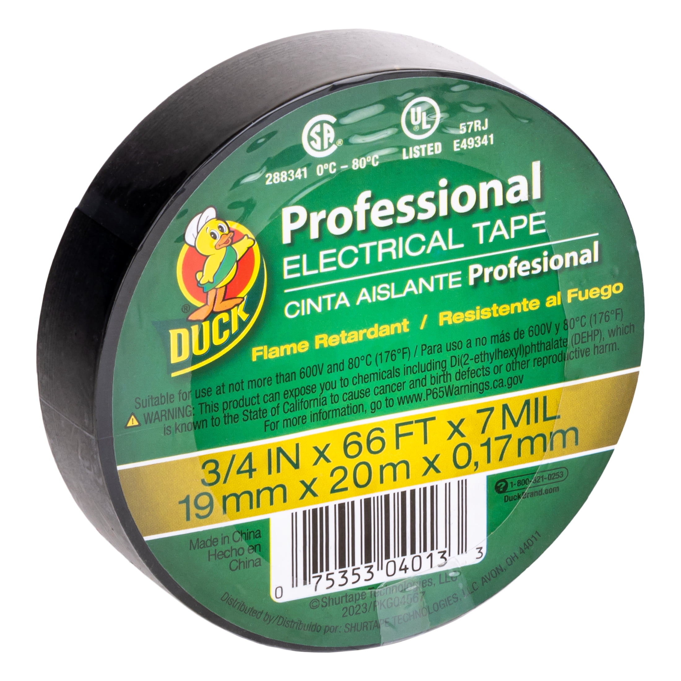 (3 pack) Duck Brand Professional Black Electrical Tape, 0.75 in. x 66 ft. x 7 Mil