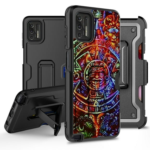 ANJ  Rugged Hybrid Shockproof Case w/Kickstand   Holster Clip Card Slot Cover for Motorola Moto G Stylus (2021 Release) - Aztec