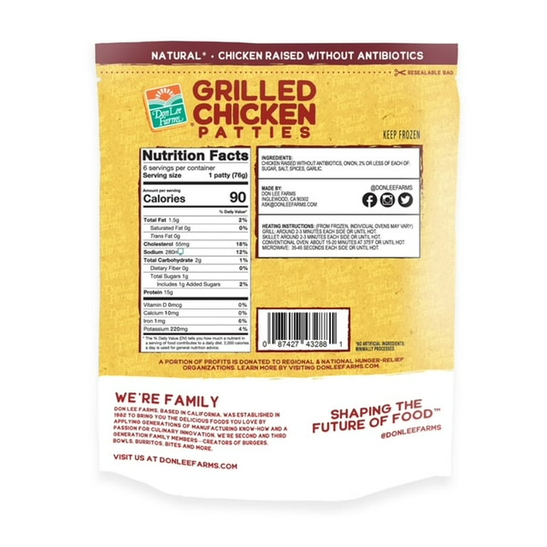 Don Lee Farms Fully Cooked Grilled Chicken Patties, 16 Oz,, 59 OFF