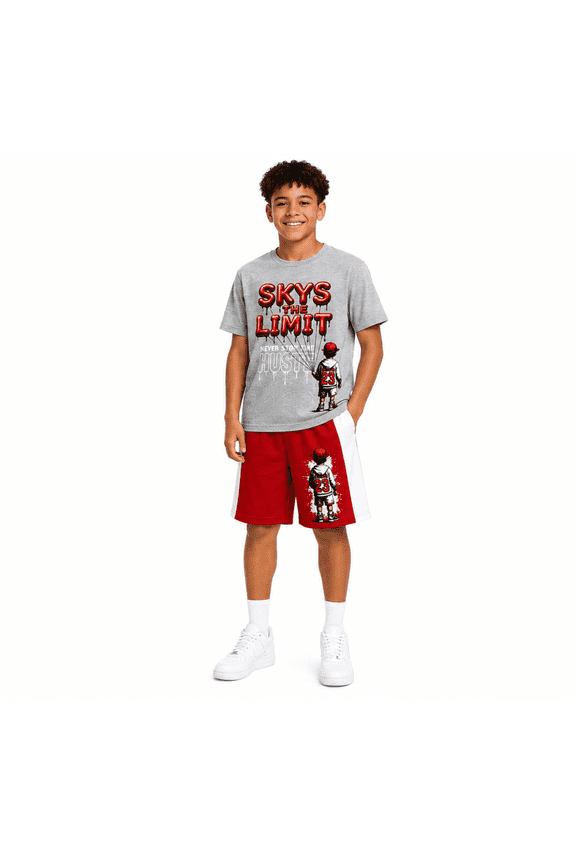 Boys Short Set Printed Graphic Short Sleeve Shirt & French Terry Matching Shorts 2 Piece