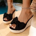thumbnail image 2 of Womens Wedge Sandals Suede Bowtie Peep Toe Slip on Platform Heels Casual Nonslip Arch Support Summer Mules Slides Black Size 6.5, 2 of 8