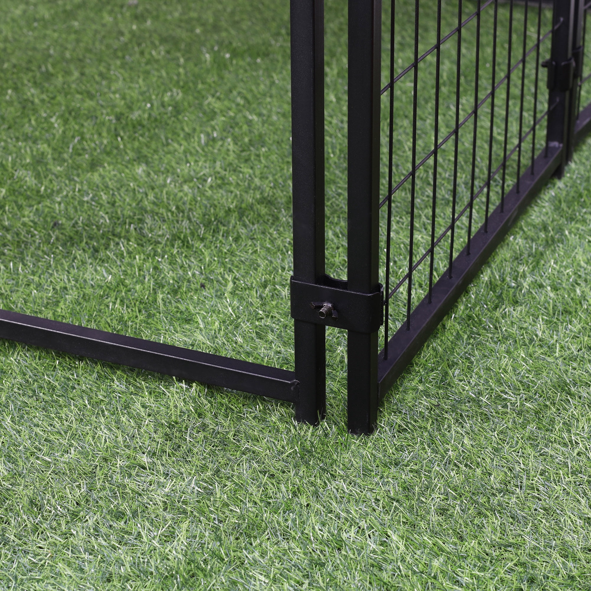 Dog Kennel Outdoor, Walk-in Pet Playpen, Welded Wire Steel Dog Fence with Water-and UV-Resistant Canopy, Jet Black 5' x 5' x 5'
