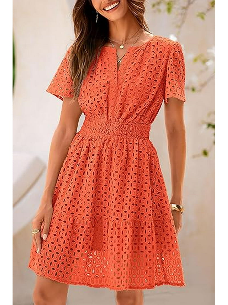 cute dresses for women cheap Aoysky Womens V Neck Casual Dresses Summer Loose High Waist Ruffle Pleated  Cute Mini Short Dress Beige at Amazon Women's Clothing store