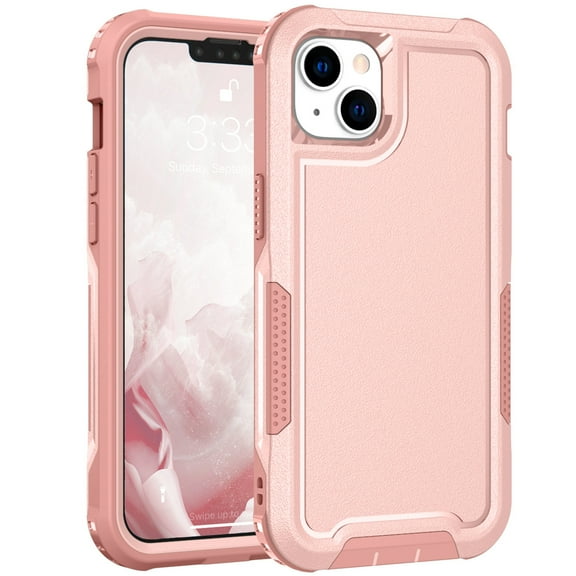 iPhone 14 Plus Case with Built in Screen Protector, Military Grade Shockproof Drop Protection Hybrid Rugged Defender Dual Layer TPU PC Back Case for Apple iPhone 14 Plus 6.7 Inch, Rosegold