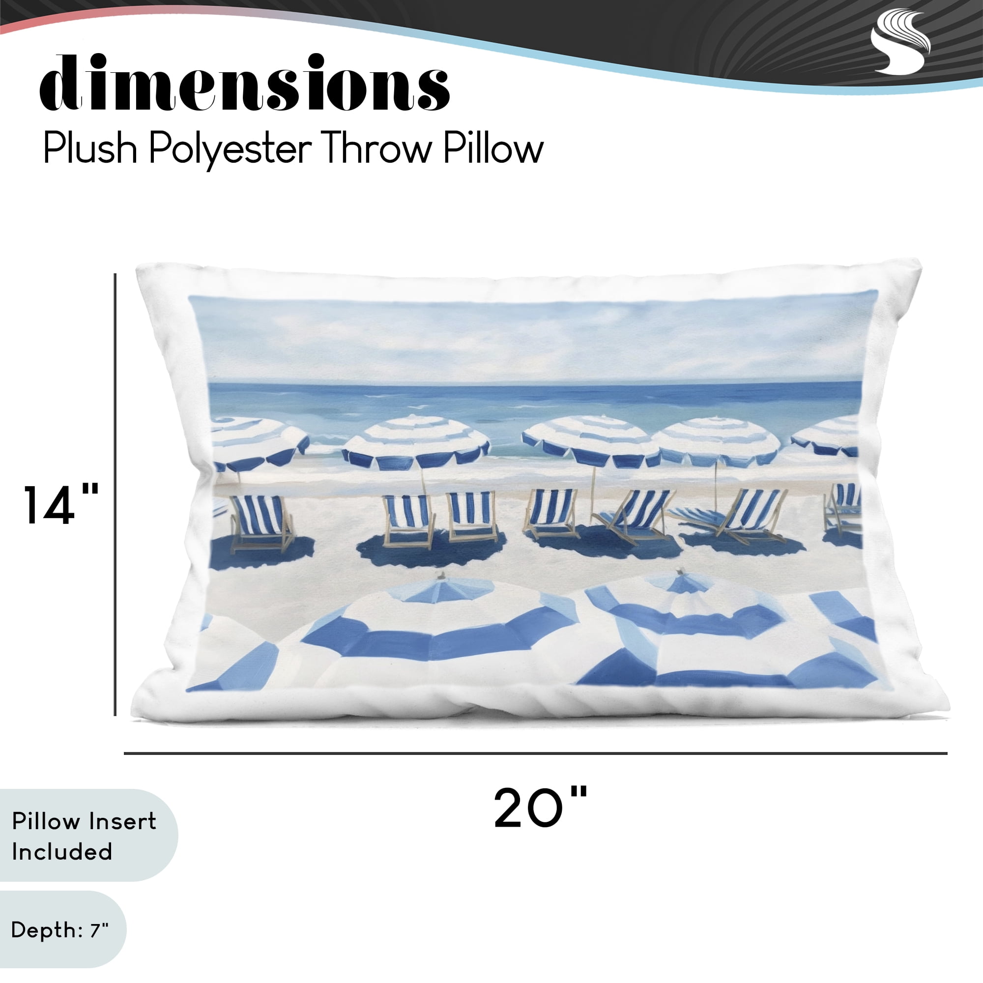 Stupell Industries Beach Nice Blue Striped Umbrellas Decorative Printed Throw Pillow, design by Sisi and Seb, 14 x 7 x 20