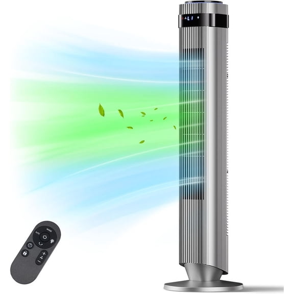 Simenmax Tower Fan, 36'' Bladeless Floor Fan with Remote, 12H Timer, 5 Speeds & 4 Modes, 28dB Quiet Standing Fan for Bedroom, Home, and Office,Gray