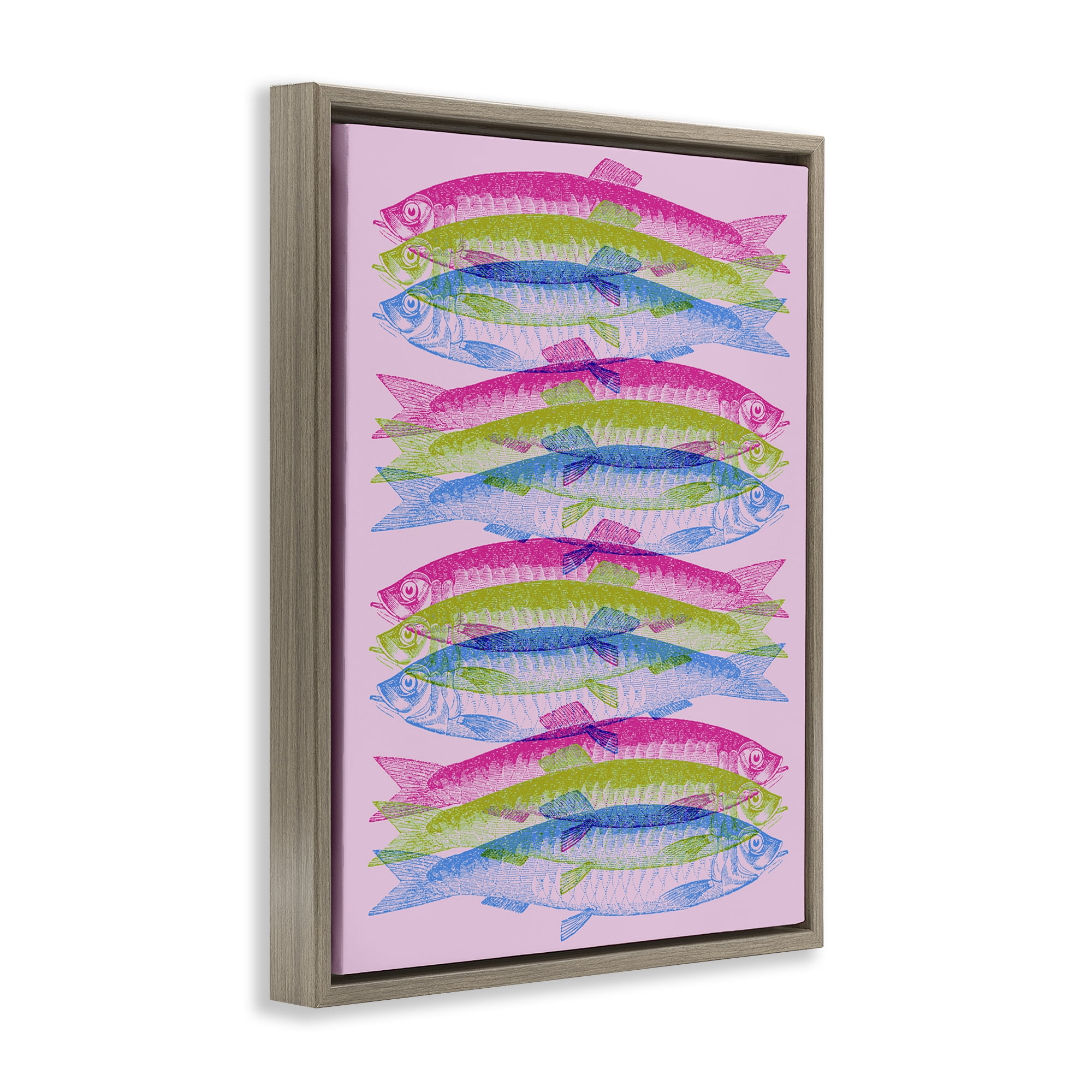 Stupell Industries Rainbow Layered Fish Animals & Insects Painting Brown Floater Framed Canvas Art Print Wall Art, 25 x 31