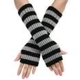 thumbnail image 1 of Gants Sans Doigts en Tricot à Rayures Fines à Blocs de Couleur, Chauds et Tendance pour l'Hiver pour Femmes, 1 of 2