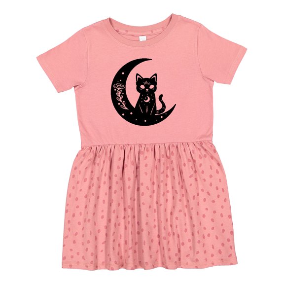 Inktastic Cat on Crescent Moon with Leaves and Stars Girls Toddler Dress