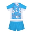 thumbnail image 2 of CHICTRY Kids Girls Rash Guard Swimsuit 2Pcs Sets Floral Print Short Sleeve Shirt with Booty Shorts Tankini Blue 14, 2 of 7
