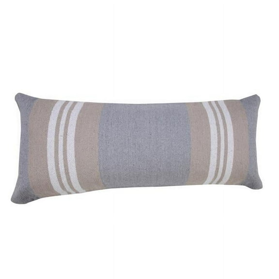 14 x 36 in. Striped Cotton Zippered Pillow, Beige & Gray