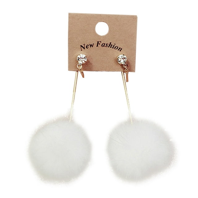 Pom Pom Dangle Earrings Fashion Rhinestone Fluffy Drop Earrings Pendant Earrings