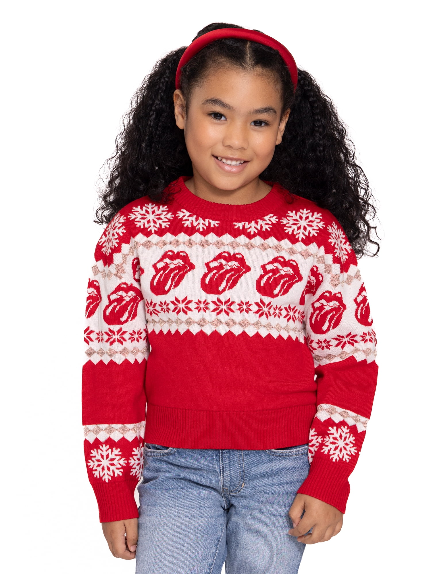 The Rolling Stones Girls Metallic Lurex Holiday Sweater, Sizes 4-16