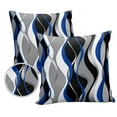 thumbnail image 2 of Outdoor Throw Pillow Cover Modern Abstract Wave Stripe Waterproof Cushion Covers 2 Pack Blue White Grey Lines on Black Pillow Cases Home Decoration for Patio Garden Couch Sofa, 2 of 7