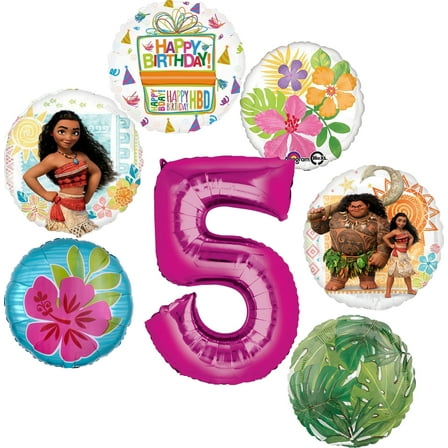 Anagram Moana 5th Birthday Party Balloon Bouquet Decorations, 7pc