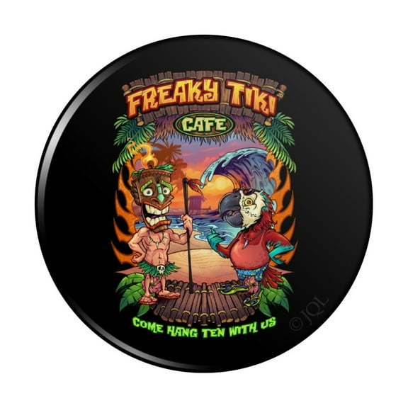 Freaky Tiki Cafe Parrot Tropical Beach Island Kitchen Refrigerator Locker Button Magnet
