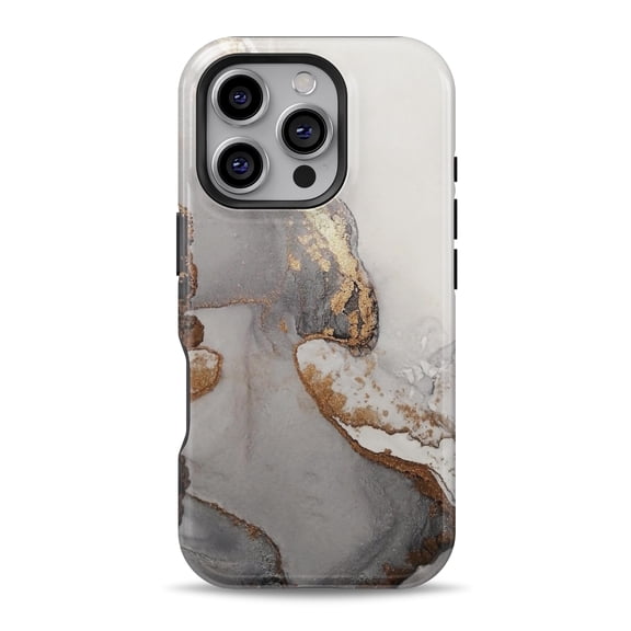 DesignSkinz Scratch-Resistant Hard Slim Case Compatible with iPhone 16 (Compatible with MagSafe) - Luxury Marble Abstract Gold and Grays V3