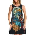 thumbnail image 1 of Daiia Robes pour Femmes Imprimé Aigle Vitrail USA 2025 Robes Tendance à Manches Courtes Robes Maxi Décontractées Amples et Fluides, 1 of 7