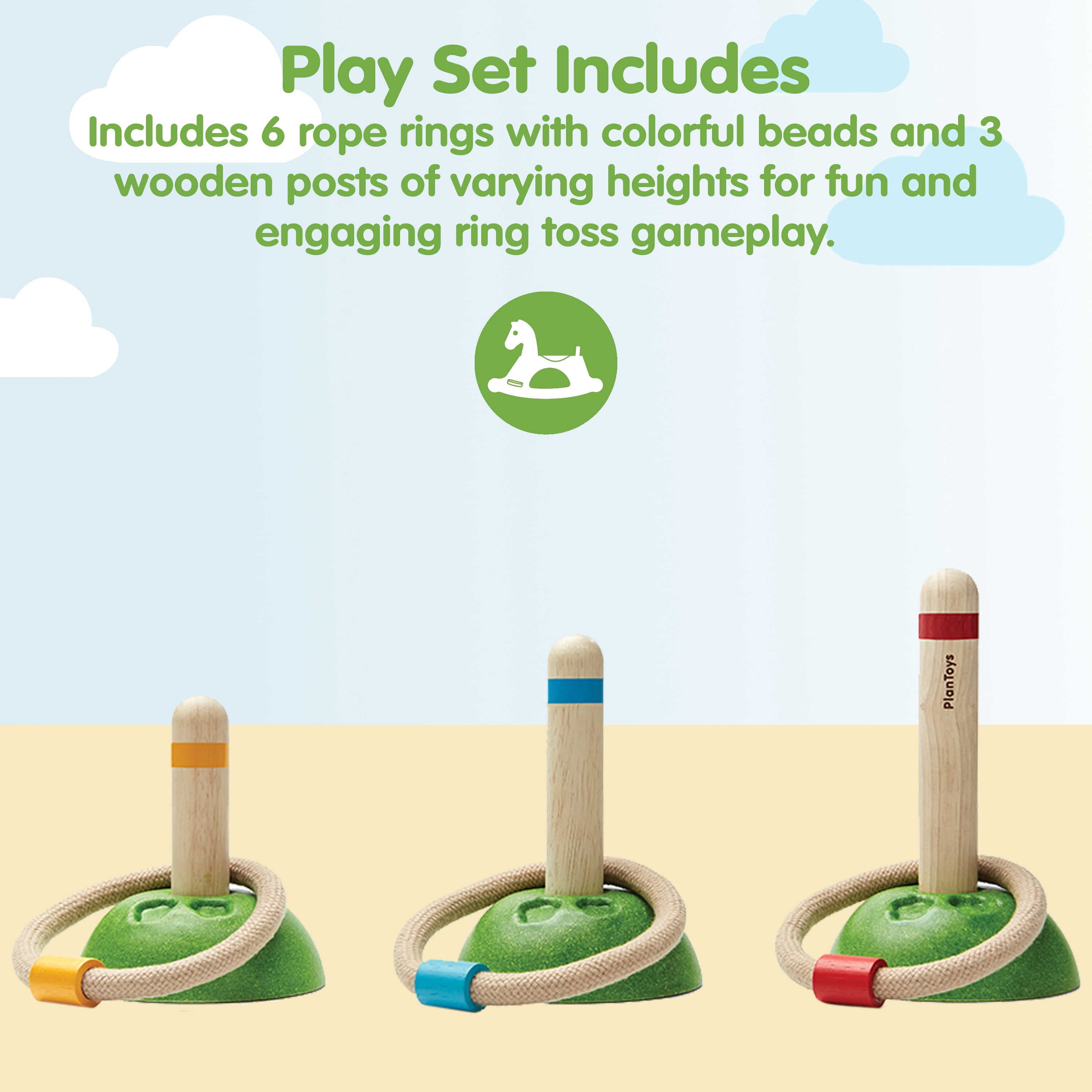PlanToys® Meadow Ring Toss Wooden Montessori Coordination and Gross Motor Toy | Focus, Aim, Balance and Movement Development Activity | Eco Friendly Outdoor and Indoor Learning Game