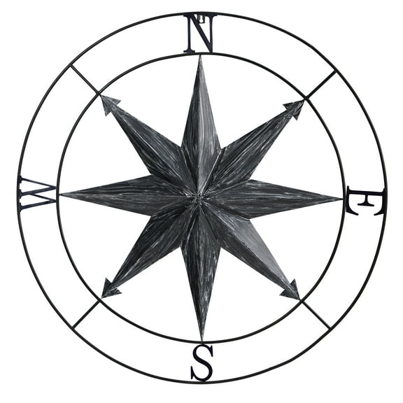 Nearly Natural 40" Washed Nautical Metal Compass Wall Art Decor