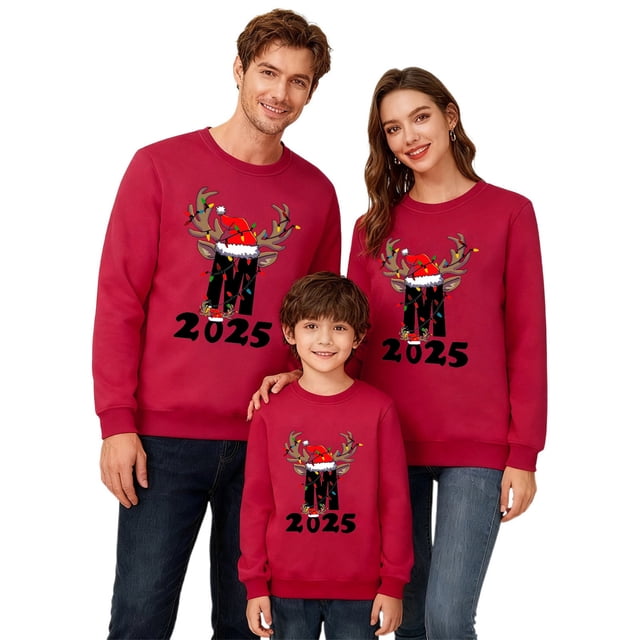 AWZXDE Christmas Pajamas Pyjamas de Noël pour Chat Famille Lettre Imprimée Col Rond Manches Longues Chandail en Molleton Sans Capuche pour Tout-Petit,140
