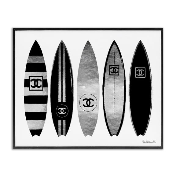 Stupell Industries Glam Fashion Designer Surf Boards Black Silver Watercolor Black Framed Giclee Art, 14 x 11, by Amanda Greenwood