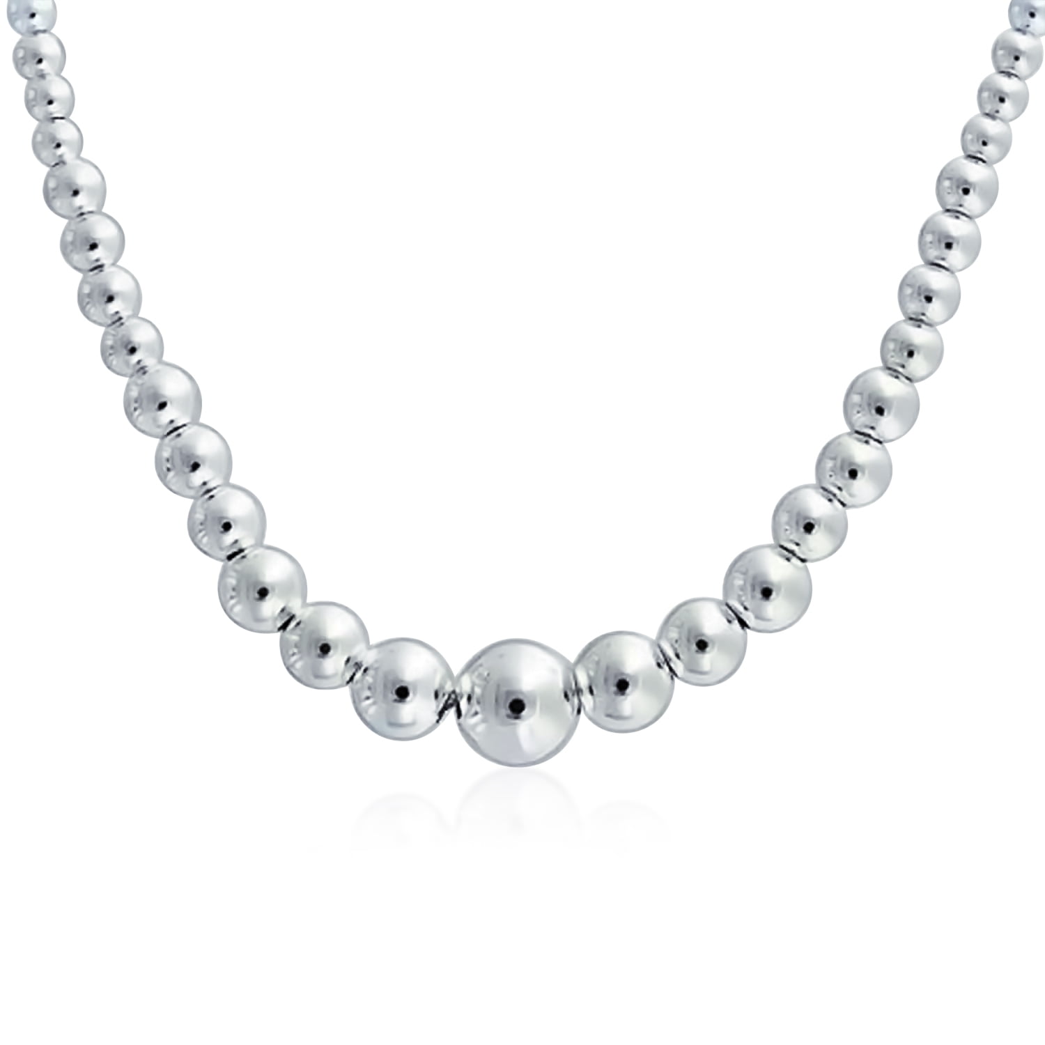 Timeless Simple Plain 925 Sterling Silver Graduated Ball Bead Strand