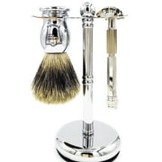 Parker 60R Safety Razor Shave Set - Includes Pure Badger Brush, Stand & Parker 60R Butterfly Open Safety Razor