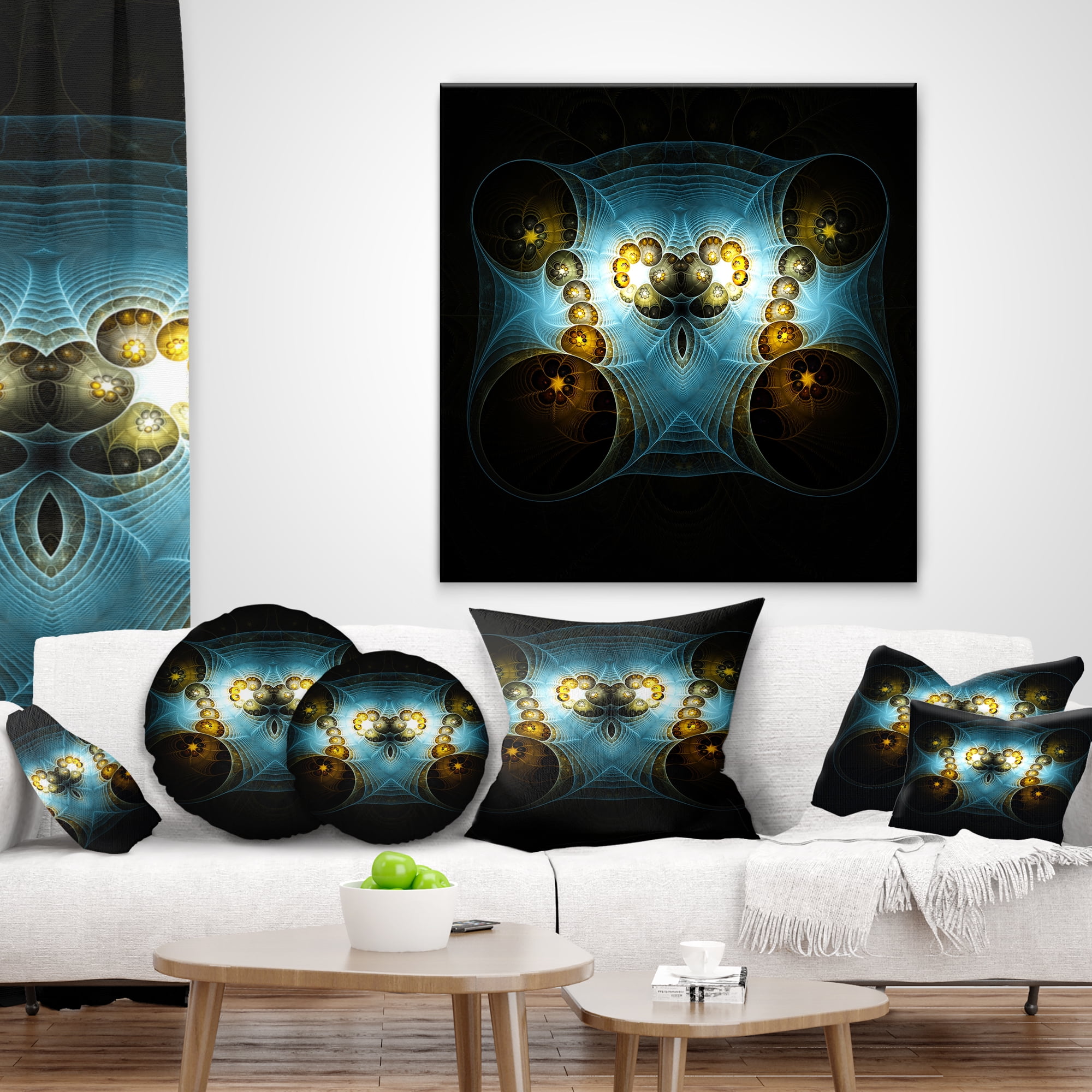Designart Unique Light Blue Fractal Design Pattern - Abstract Throw Pillow - 16x16