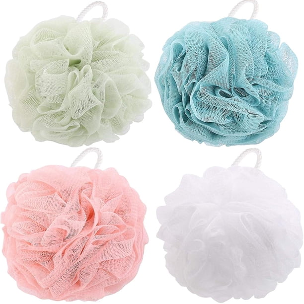 Paquete de 4 esponjas de baño para ducha, esponjas de ducha de 60 g/unidad, esponjas exfoliantes de color aleatorio