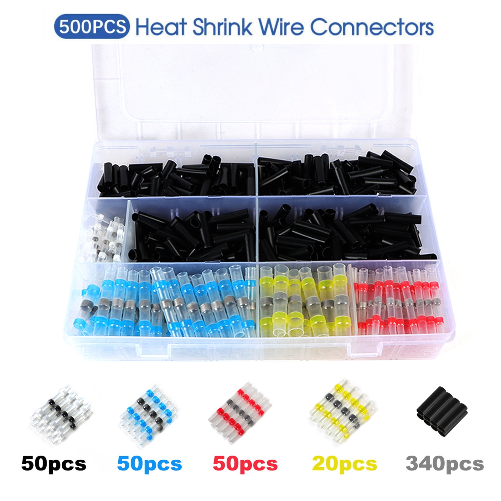 NAVOROGE 500PCS Waterproof Heat Shrink Butt Terminals Solder Seal Sleeve Wire Connectors