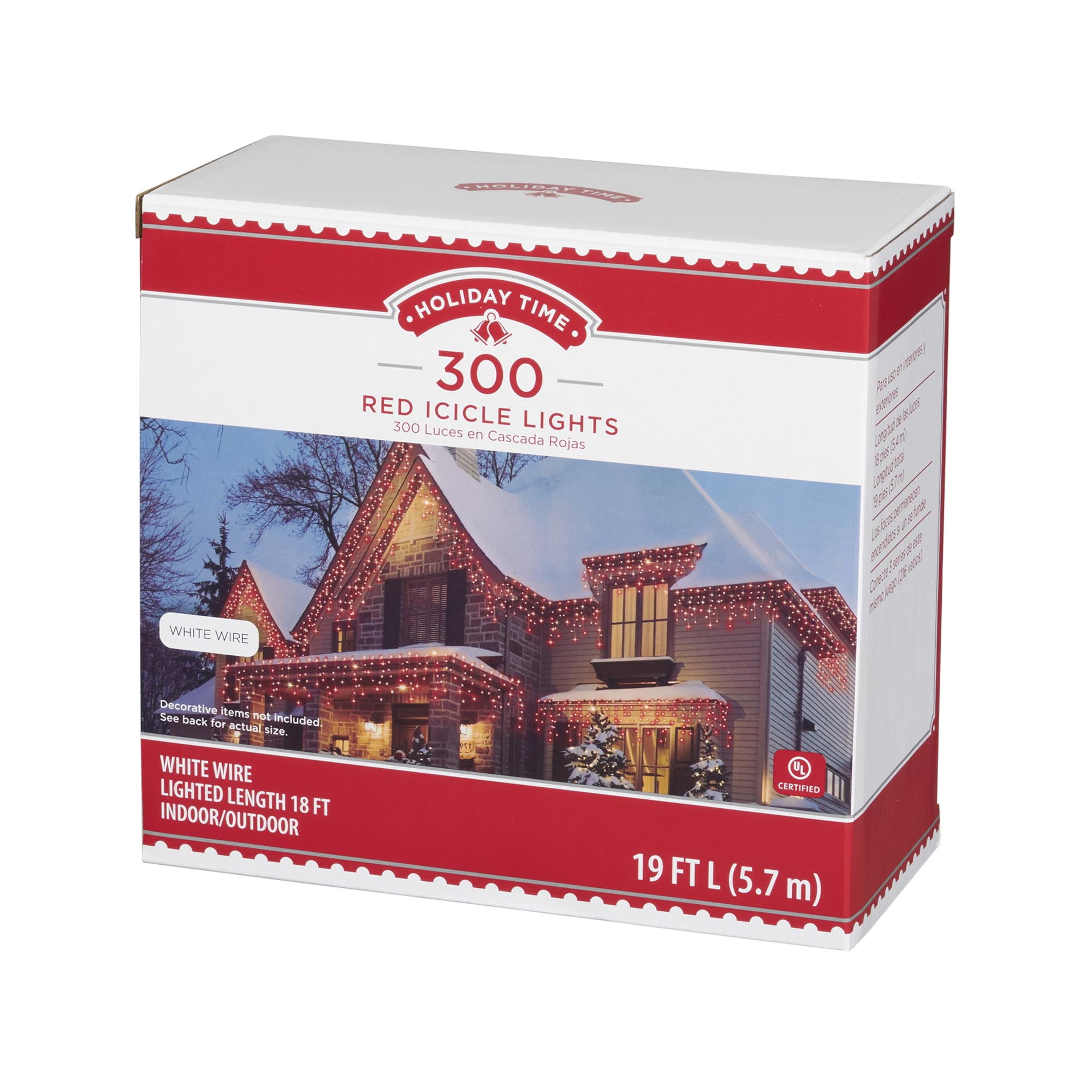 Holiday Time 300Count Red Icicle Lights, with White Wire, 19 Feet