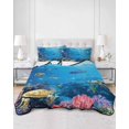 thumbnail image 2 of Quilts Queen Size Bedding Set, Blue Turtle Coastal Lightweight Quilted Comforter, Summer Beach Nautical Ocean Coral Soft Reversible Bedspread Coverlet with Pillow Covers for All Season, 90" x 96", 2 of 7