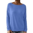 thumbnail image 4 of Dpytoraw Women's Crewneck Sweatshirt, Solid Color Long Sleeve Pullover for Fall Blue M, 4 of 6
