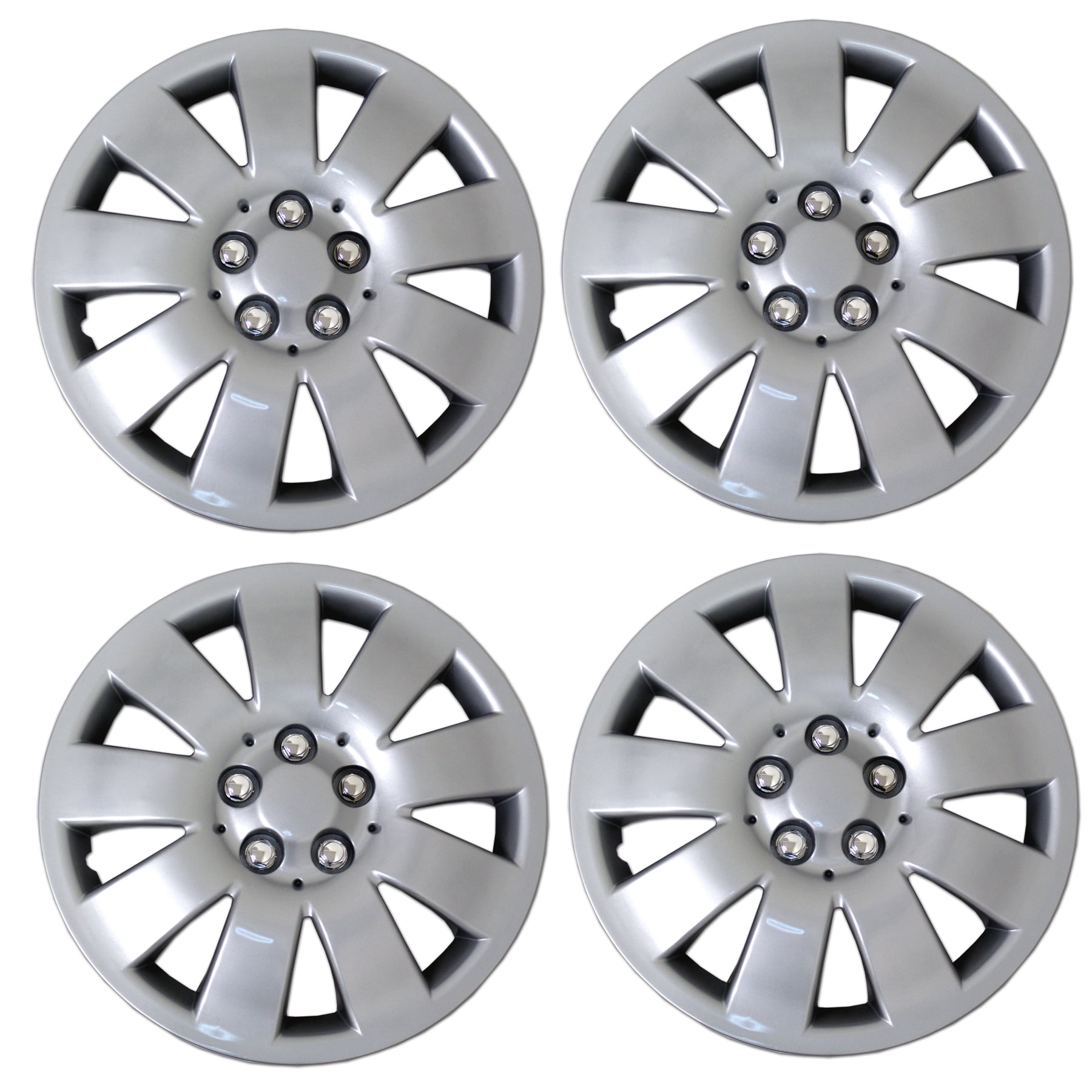 Pop-On TuningPros WSC3-721S16 4pcs Set Snap-On Type 16-Inches Metallic Silver Hubcaps Wheel Cover 