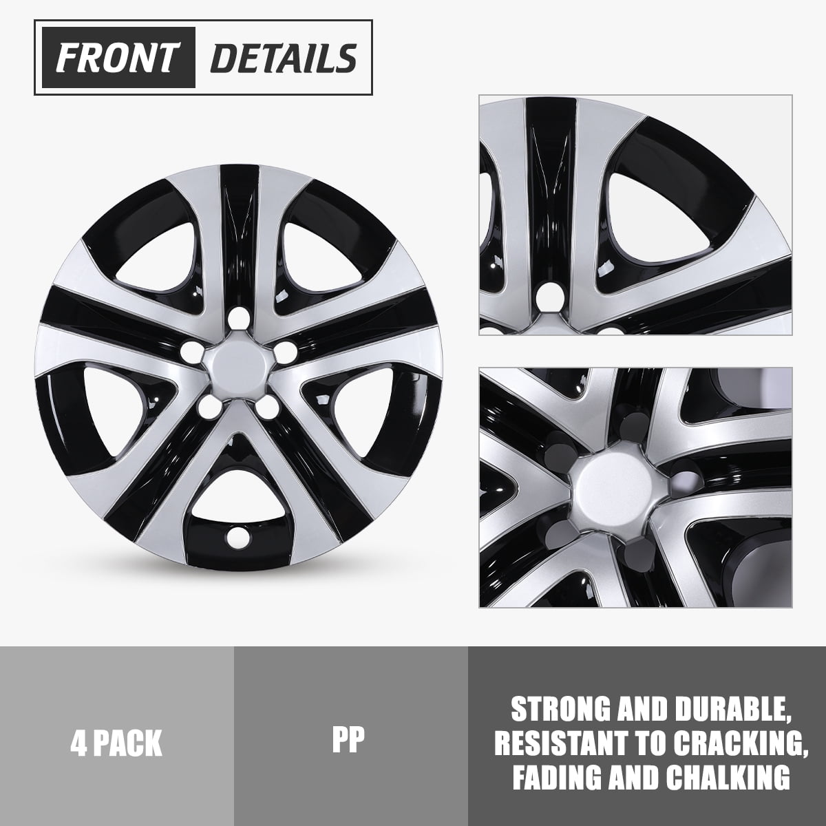 4 Pack 17 inch Wheel Cover Hubcap for 2013 2014 2015 2016 2017 2018 Toyota Rav4,Snap-on Installation,Silver Lacquer & Black Lacquer