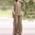 thumbnail image 2 of PENGXIANG Ensemble d'Été 2 Pcs pour Femmes, Ensemble Décontracté, Couleur Unie, Col Rond, Pantalon Large, 2 of 6