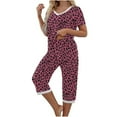 thumbnail image 6 of WMTBSRSW Women's Leopard Print Pajamas Set Short Sleeve Sleepwear 2 Piece V Neck Top and Capri Pants Summer Loose Casual Lounge Sets with Pockets S-XXL, 6 of 7