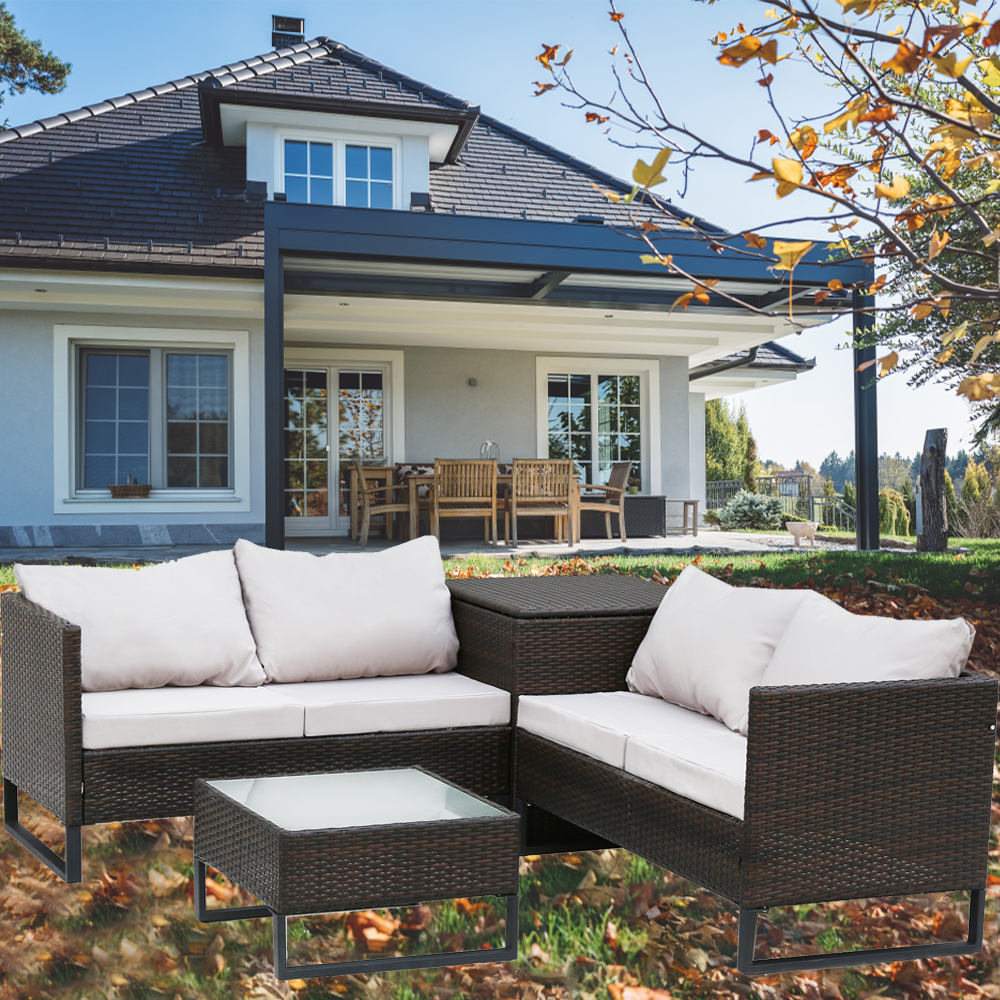 4Piece Outdoor Furniture Set, BTMWAY Rattan Wicker Outdoor Patio